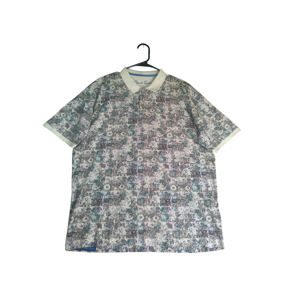 Robert Graham Mens Classic Fit Cotton Polo Shirt Abstract Floral Teal Purple M